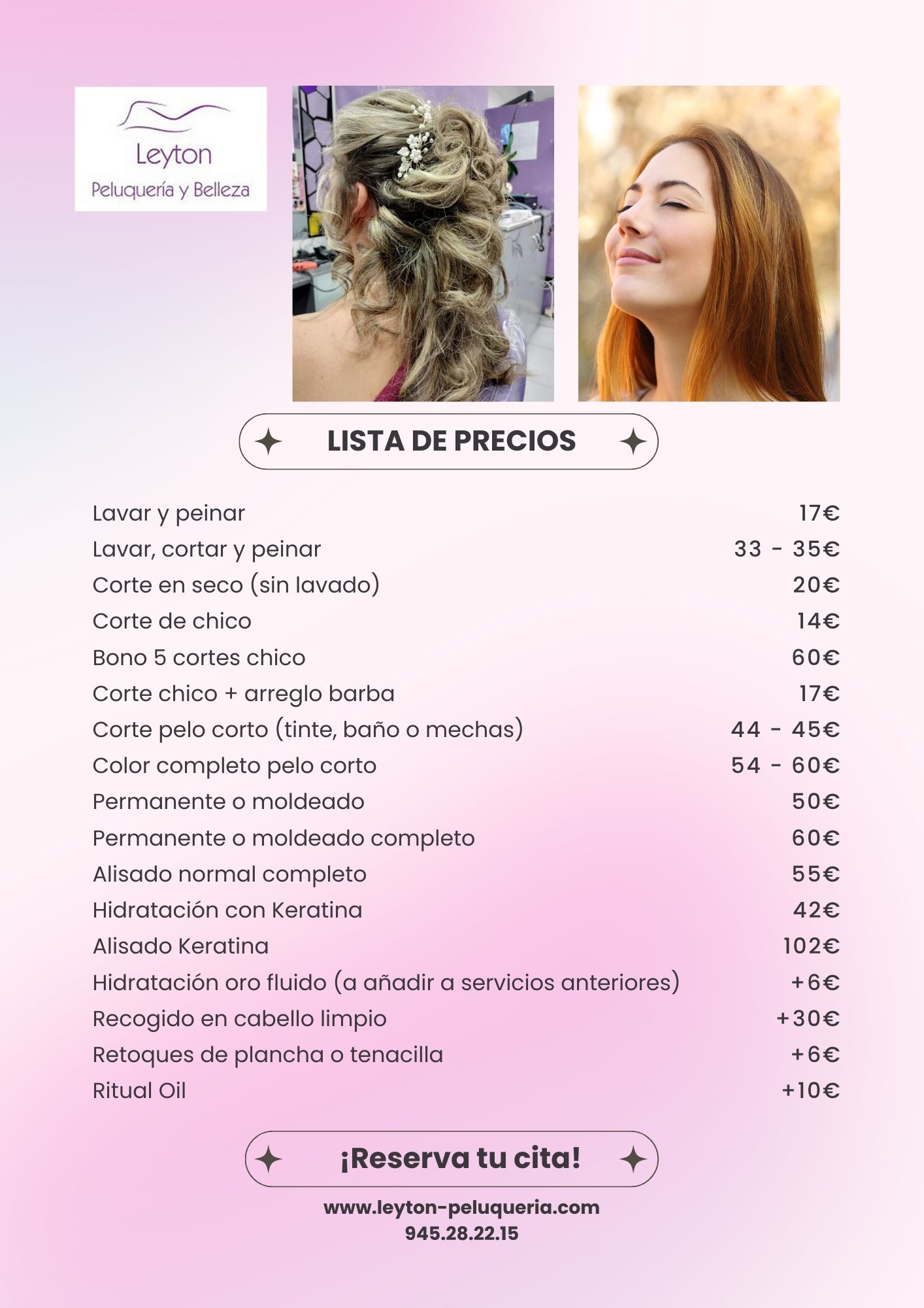 Lista de precios Leyton Peluquería 2026